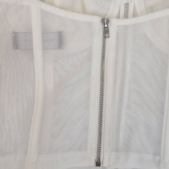 Y2K Festival Party Dainty White Lace Yellow Floral Corset‎ Crop Top White Fox M - Picture 10 of 12